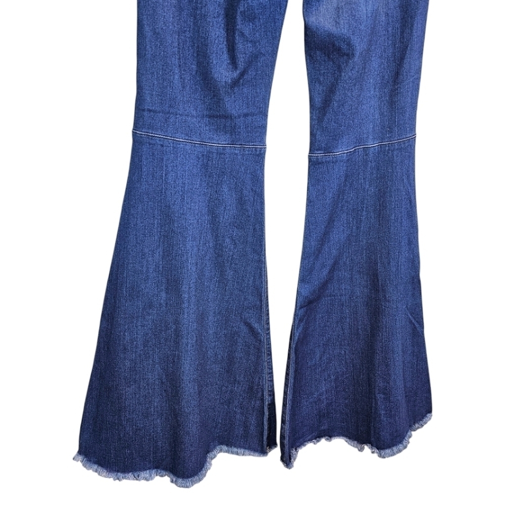 Judy Blue Womens Super Flare High Rise Raw Hem Jeans Sz 7/28 Blue Retro 70s Boho - Picture 10 of 13